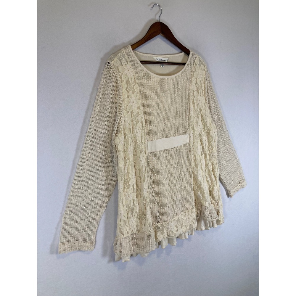 Boho Romantic Tantrums Women XXL Ivory Floral Lace Sequin Layered Ruffle Tunic - Picture 10 of 11